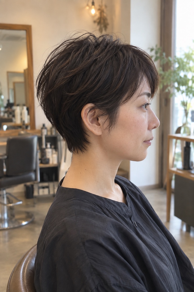 軽やかなショートヘアのスタイル見本